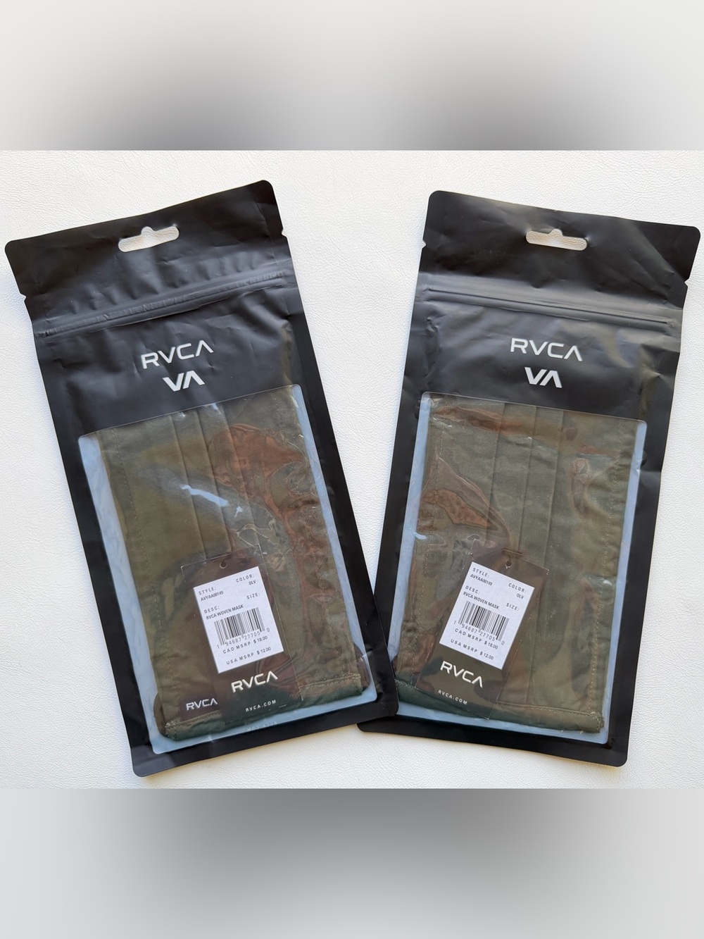 RVCA Olive Green Set of 2 Reusable Face Masks